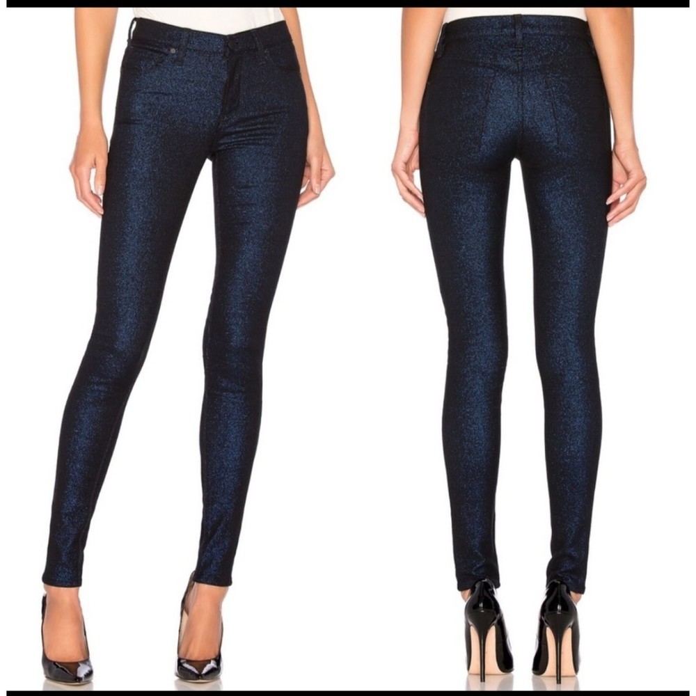 𝅺Hudson Nico super skinny midnight stellar metallic blue shimmer black jeans
